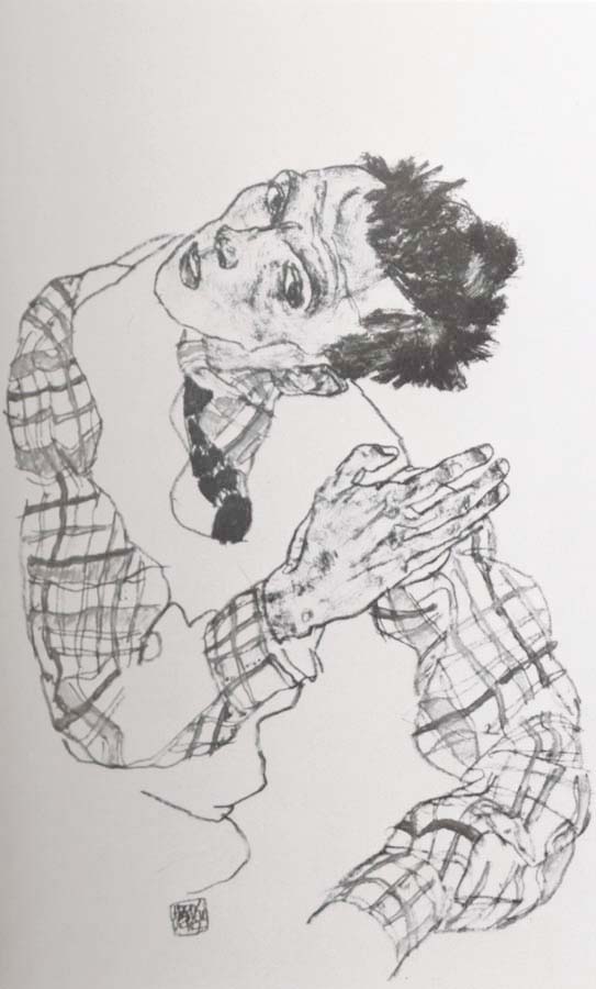 Egon Schiele Self Portrait with Checkered shirt